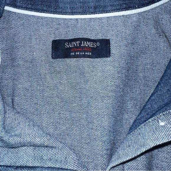 Saint James Split Denim Button Down Shirt Made In France Size 8 Collared Y2K - Picture 6 of 13